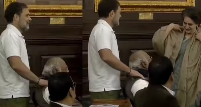 जब संसद में कांग्रेस अध्यक्ष मल्लिकार्जुन खरगे के कंधे दबाने लगे राहुल गांधी