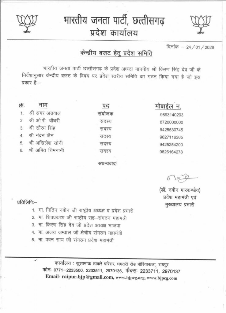 Chhattisgarh BJP Budget Committee 2026