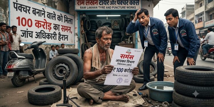 पंक्चर बनाने वाले को मिला 100 करोड़ का समन, जांच करने पहुंचे अधिकारी भी रह गए हैरान