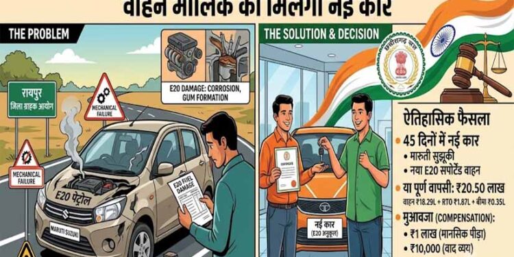 छत्तीसगढ़ में E20 पेट्रोल से नुकसान पर ऐतिहासिक फैसला, वाहन मालिक को मिलेगी नई कार