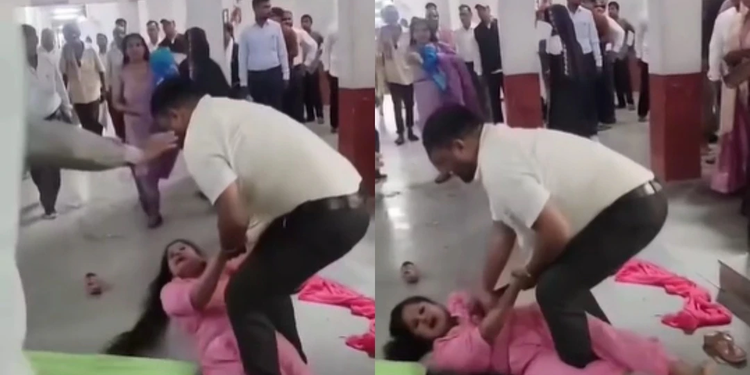 कोर्ट में पति ने पत्नी को बाल पकड़कर पीटा