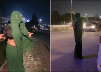 लड़की बन नोएडा की सड़कों पर निकला शख्स